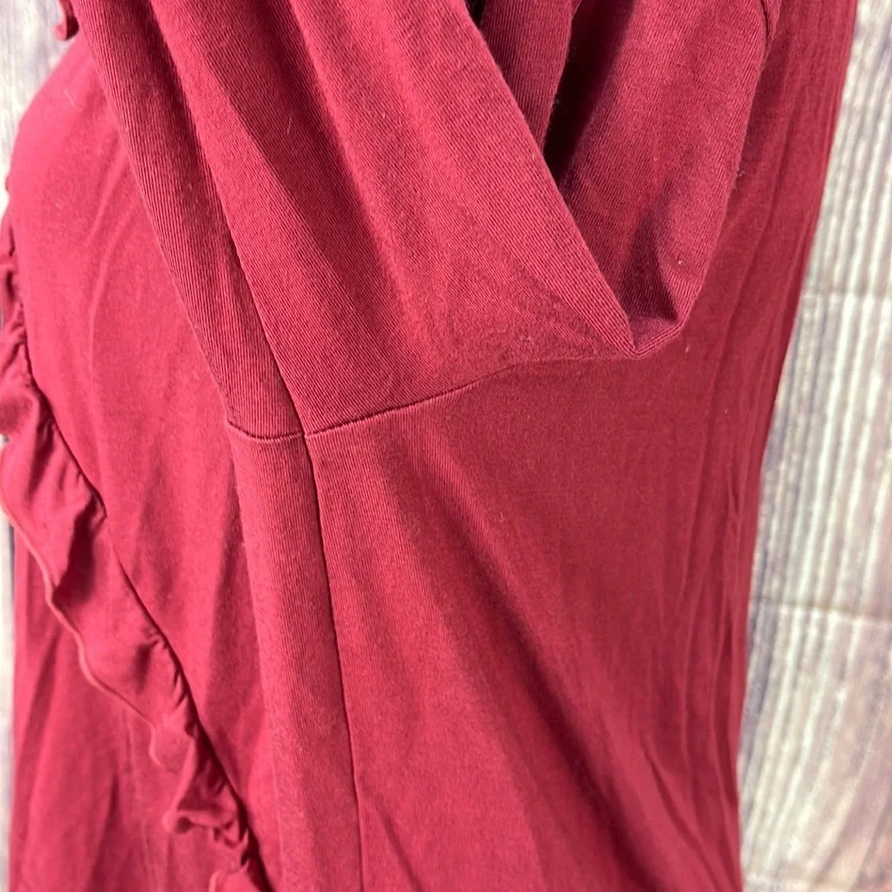 J. Crew Mercantile burgundy red ruffle V-neck  blouse women’s size L - Picture 8 of 16